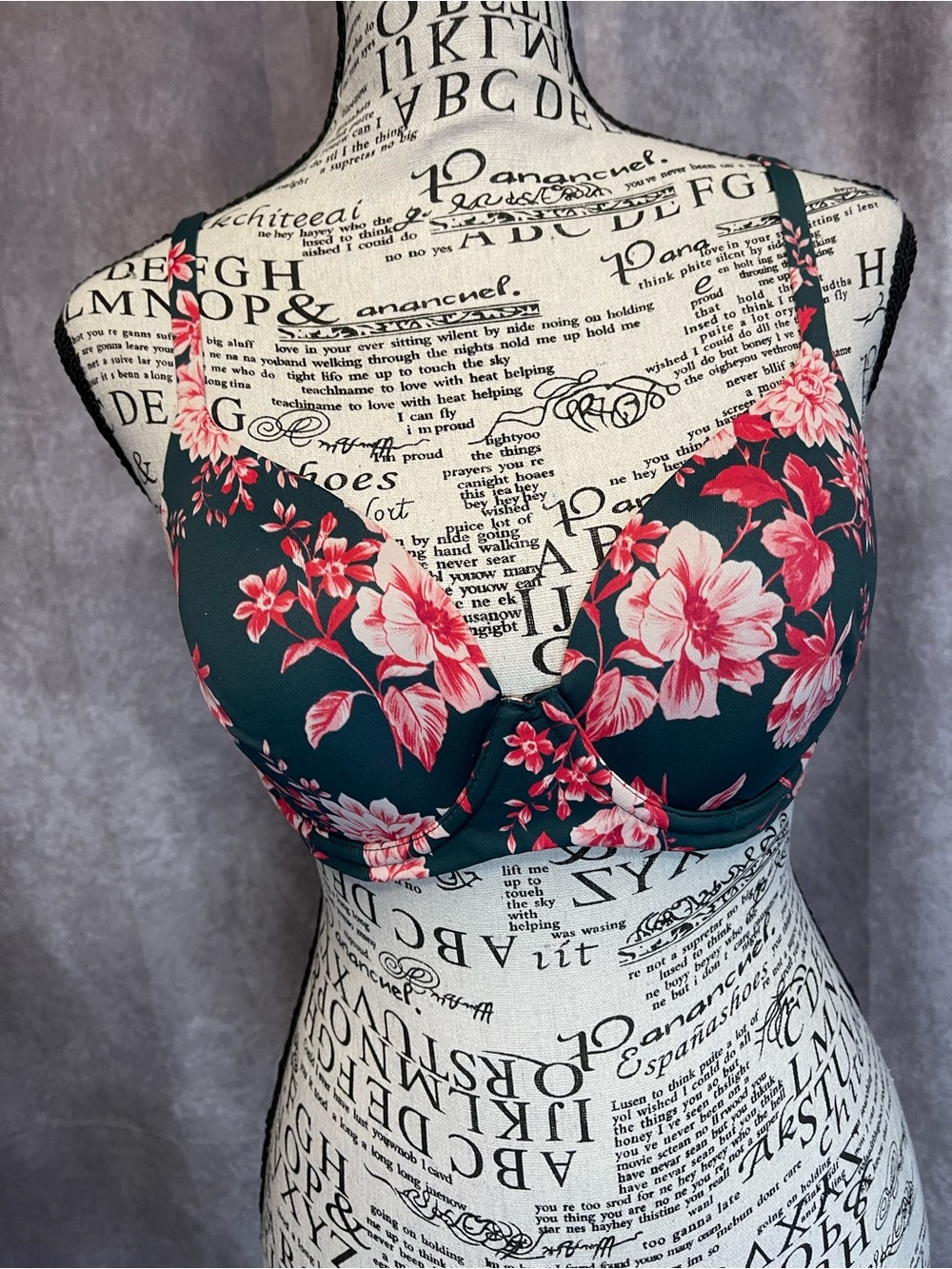 Soma 36B Floral Underwire Bralette - Pink Floral on Dark Green